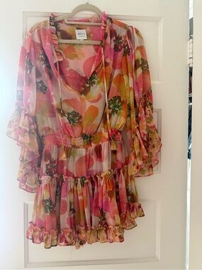 Misa Los Angeles Pink Orange Floral Mini Dress